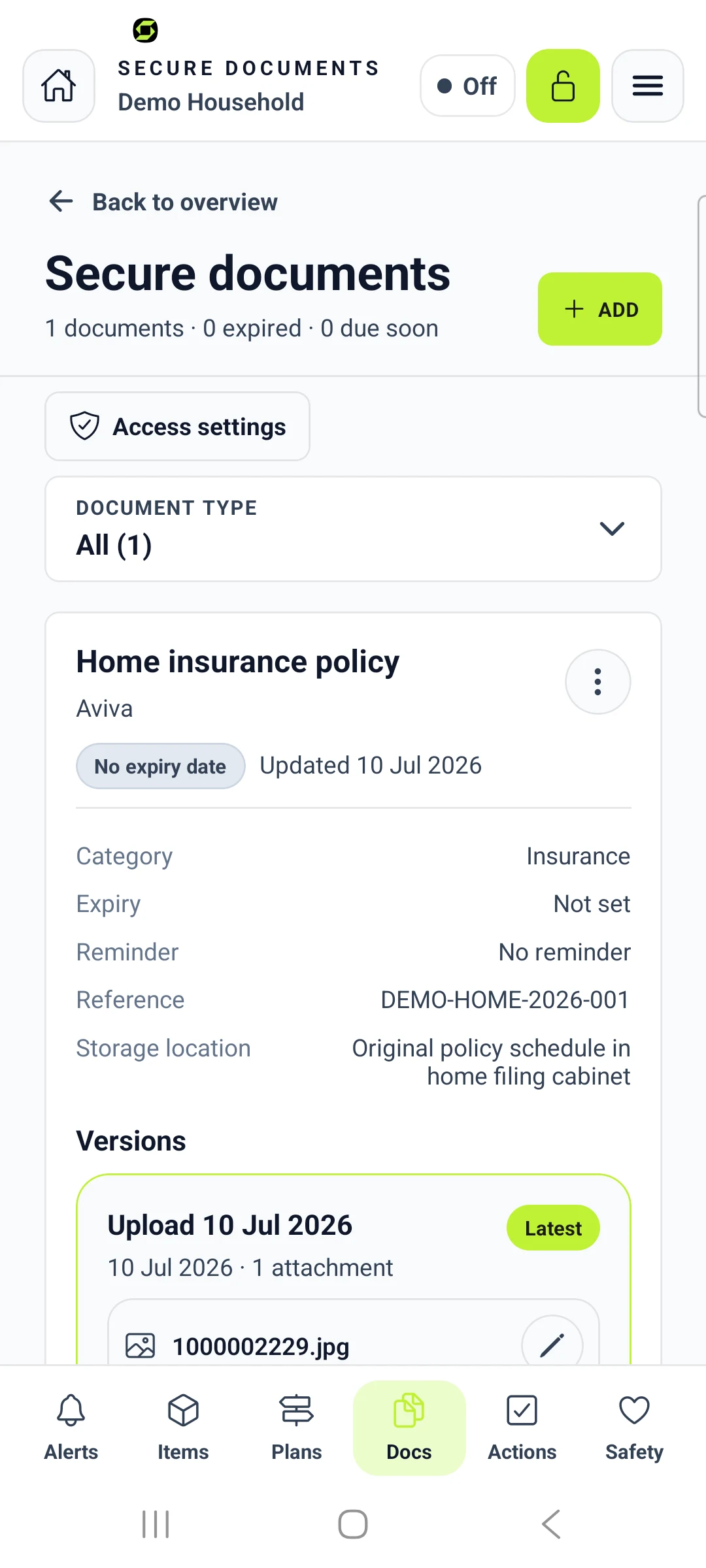 Documents — actual demo-app screen